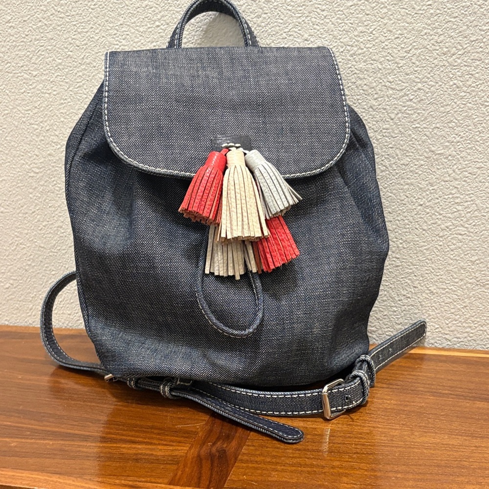 Rebecca Minkoff Denim Backpack with Leather Tassels